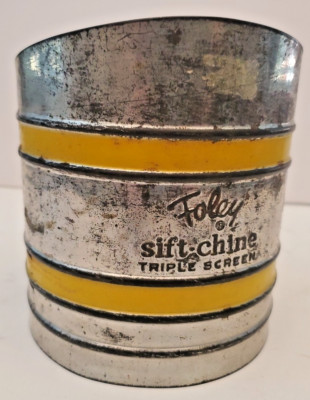 Vintage Yellow Foley Sift-Chine Flour Sifter Triple Screen Great Movement