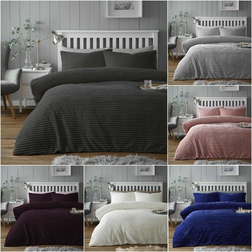 Teddy Bear Fleece Chunky Ribbed Duvet Quilt Cover Super Soft Cosy