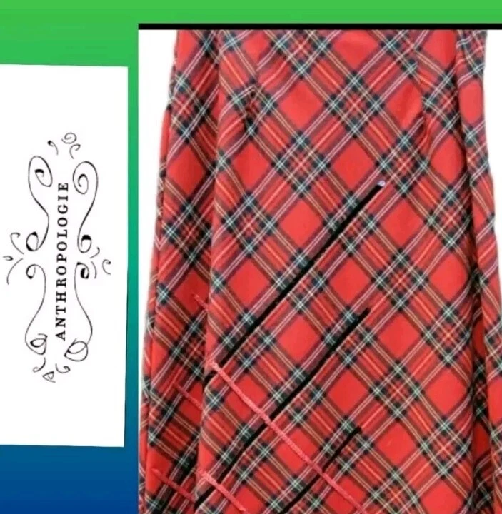 Falda Anthropologie roja tartán alineada lisa Foto 2 de 4