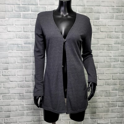 Vintage 90s Express Tricot Womens S Dark Grey 1 Button Lightweight Cardigan USA