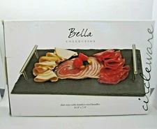 Circleware Bella Collection Slate Tray with Stainless Steel Handles New