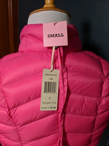 ¡NUEVO CON ETIQUETAS! Chaleco amortiguador de relleno de mandarina rosa brillante para mujer talla S pequeño $78 empacable - Imagen 3 de 11