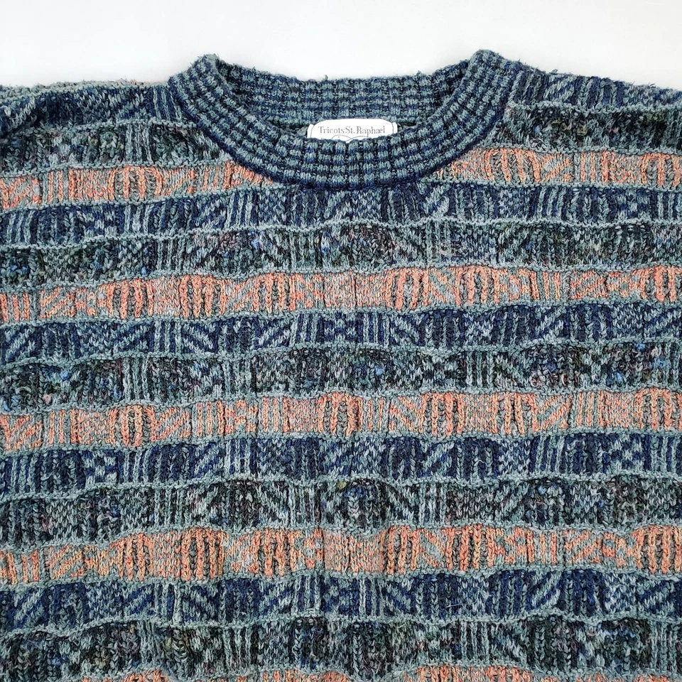Vtg Tricots St Raphael Sweater XL Acrylic Wool Blend 80s 90s Striped Textured 3D - Image 2 of 4