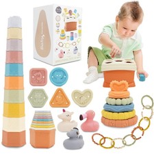 Shape Sorter for 1-3, 5 in 1 Montessori Baby Toys for Infants 6-48 Months, So...