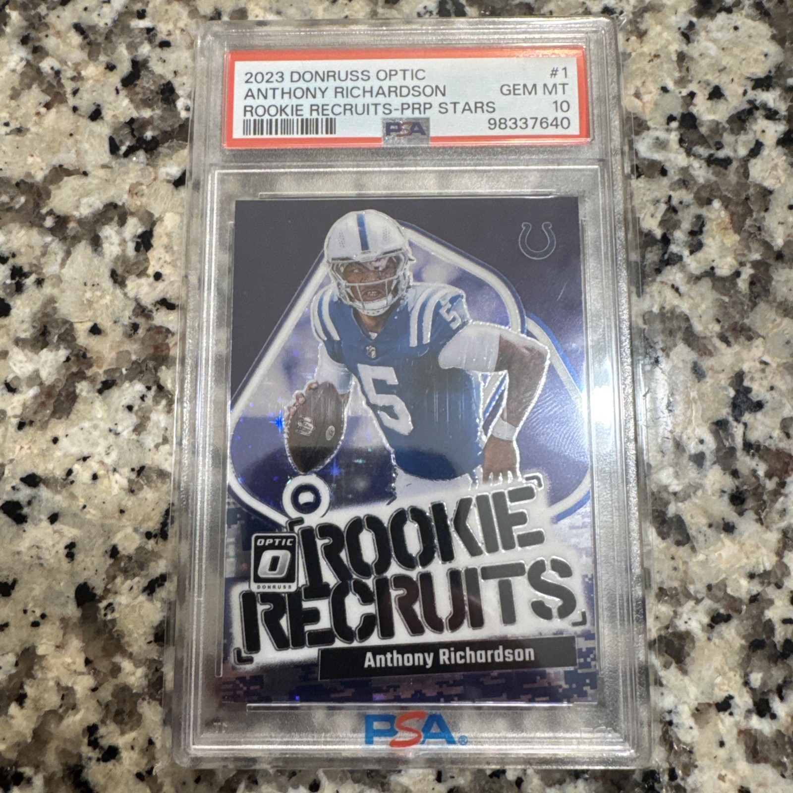 2023 donruss optic anthony richardson Rookie Recruits Purple Stars /25 PSA 10