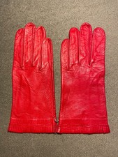 Red Wrist Length Lambskin Leather Gloves, Size 8, Fit Like 7.5, Unlined