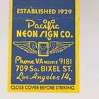Vintage Matchbook Cover Pacific Neon Sign Co. Los Angeles California 40s
