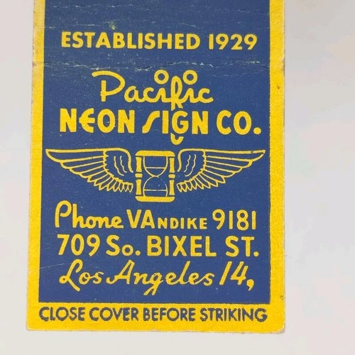 Vintage Matchbook Cover Pacific Neon Sign Co. Los Angeles California 40s