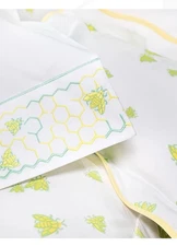 NWT $850 D. Porthault France Abeilles 2pc Standard Cases Cotton Bees Embroidered