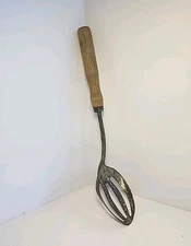 12" Vintage Steel Slotted Spoon  Wood Handle Antique Primitive Serving Spoon-gg