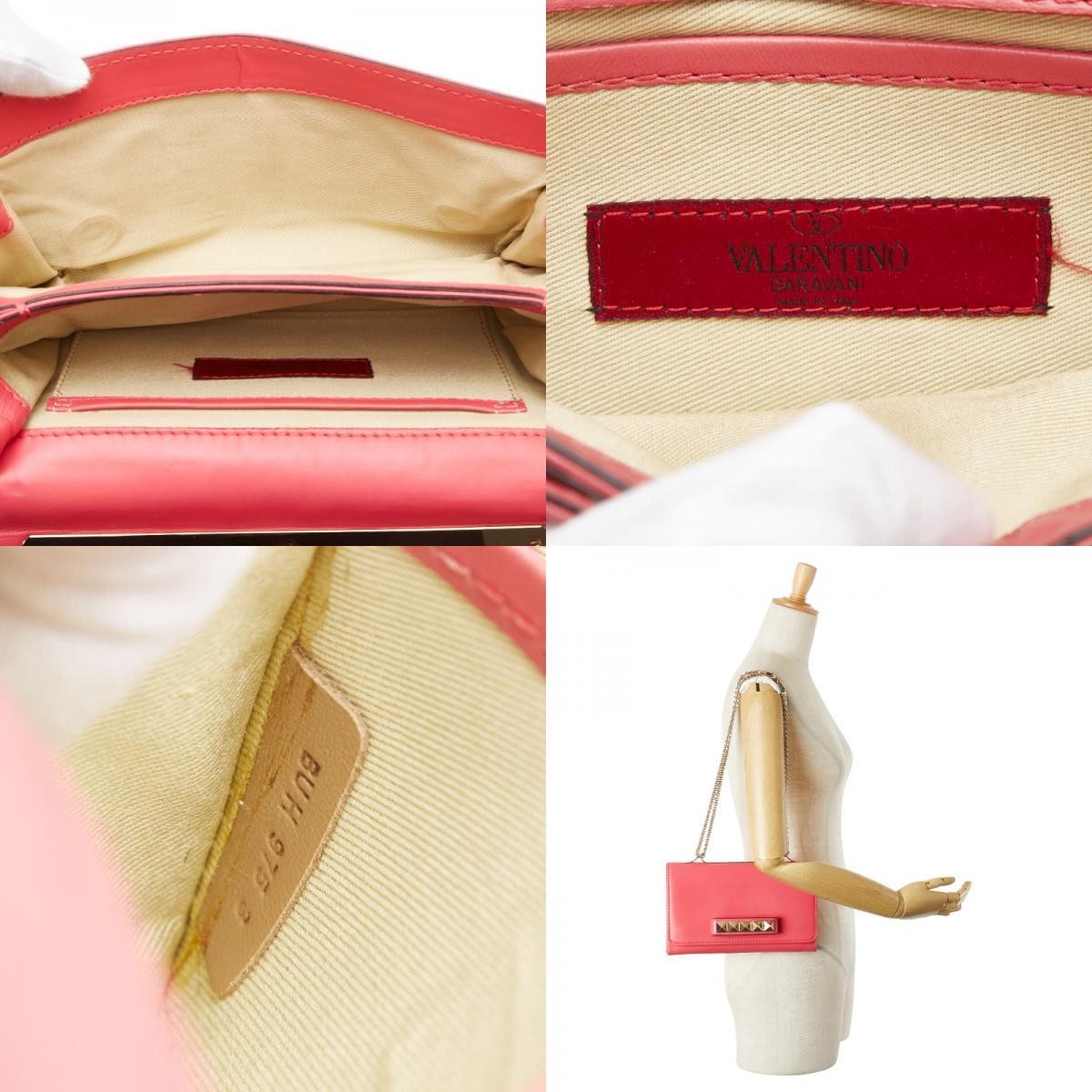 Valentino Rockstud Chain Shoulder Bag Leather Pink Women's Used Authentic thumbnail 10