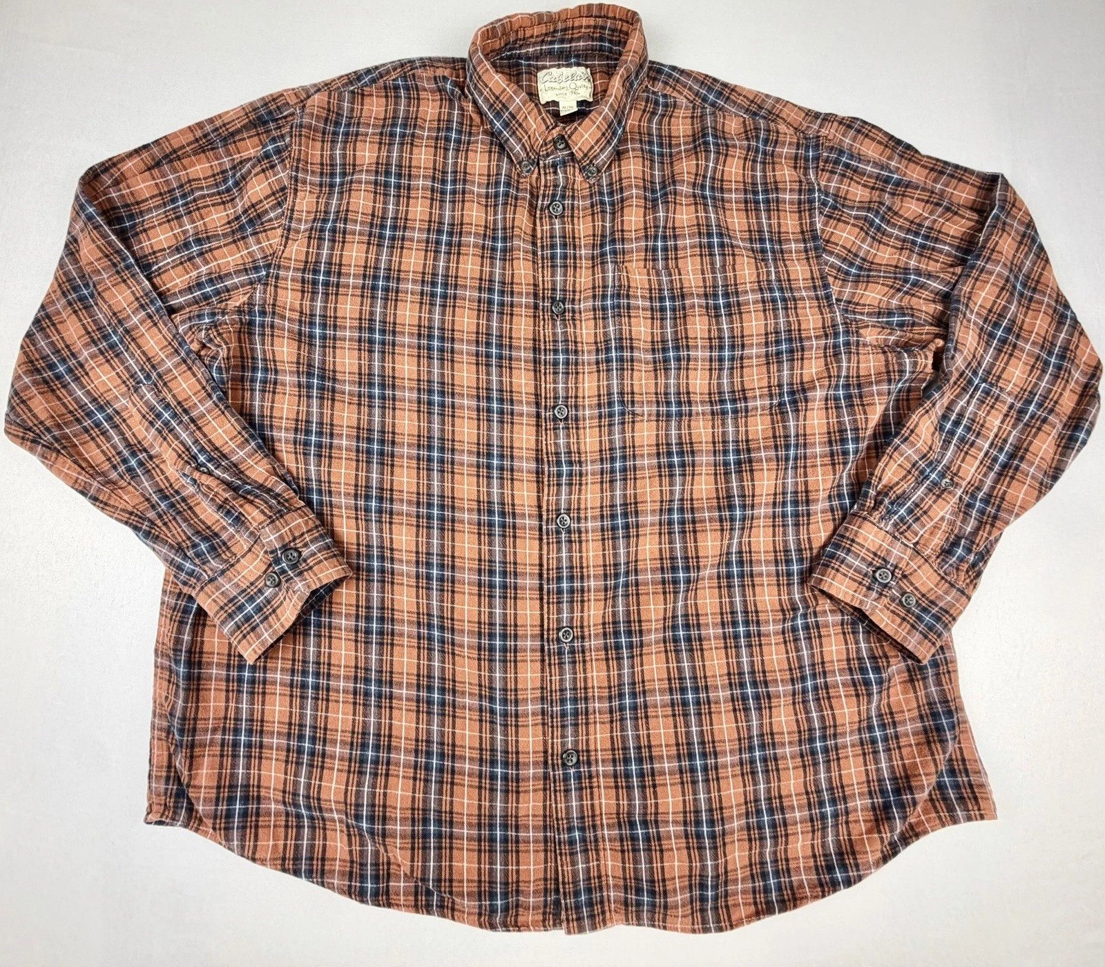 Cabela’s Flannel Shirt Mens XL Orange Plaid Button Down Long Sleeve Outdoor