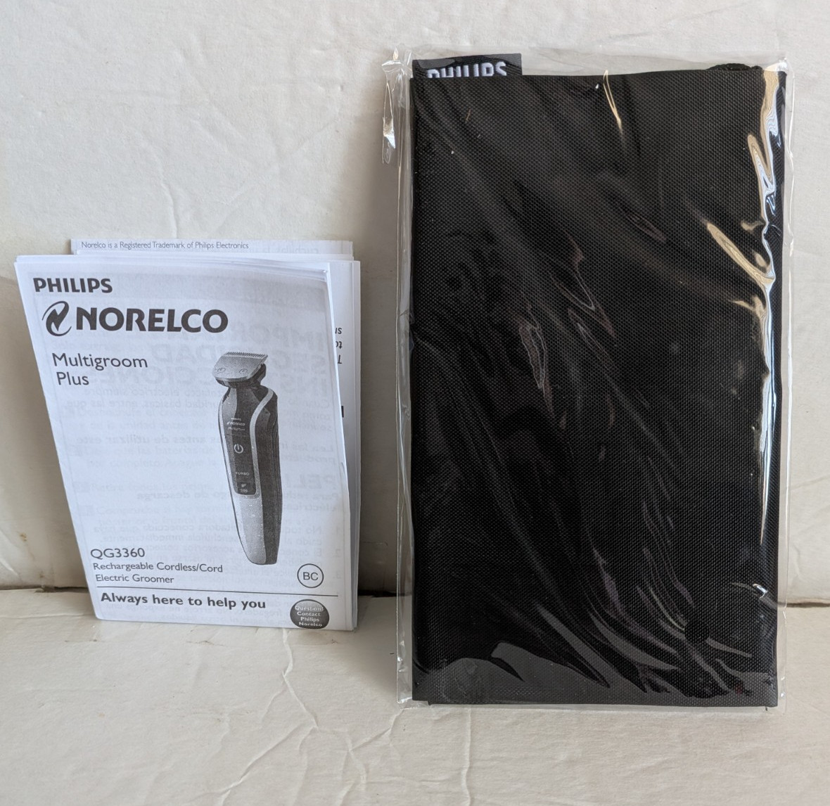 PHILIPS NORELCO Bag pouch + booklet  QG3360 QG3364 QG3390 QG3398 QG3330 7500