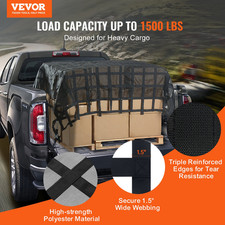 VEVOR Cargo Net Heavy Duty Cargo Net 120" x 105" Adjustable Buckles  S-Hooks