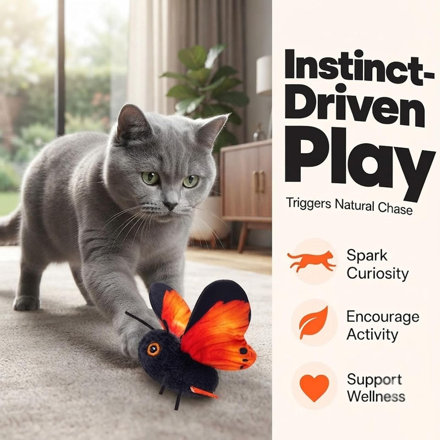 Orange gold and blue butterfly cat toy options