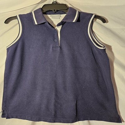 Pierre Cardin Womens Sleeveless Navy Blue Shirt White Accents Size Medium