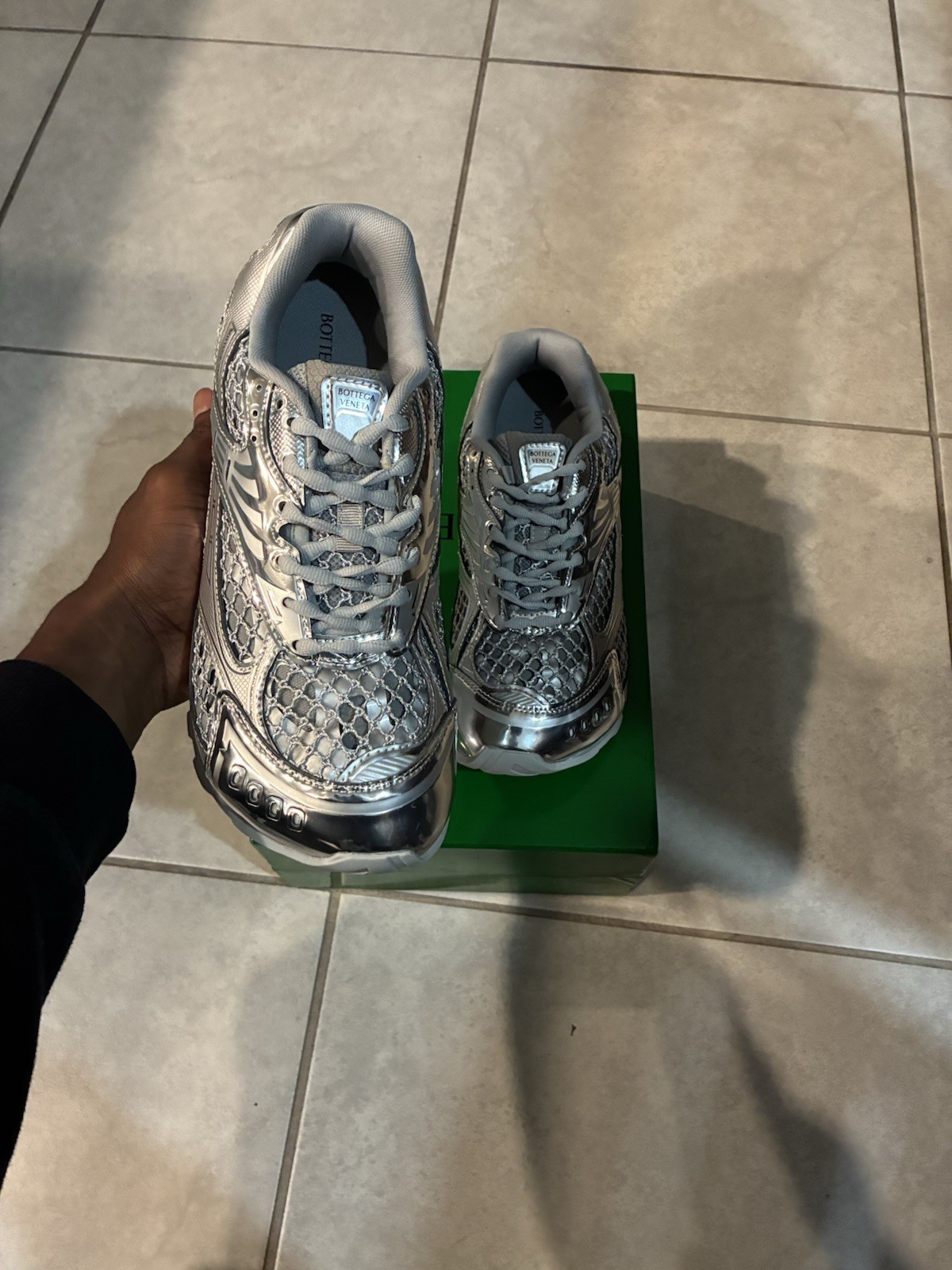 Bottega Veneta Orbit Silver Sneakers Size 11/44 New with Box