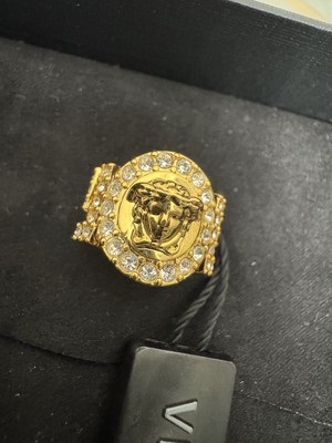Versace Gold Tone Rhinestone Ring Size 4