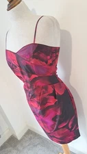Black & Purple/Pink Floral Print Knee Length Bodycon Pencil Dress - Size 10