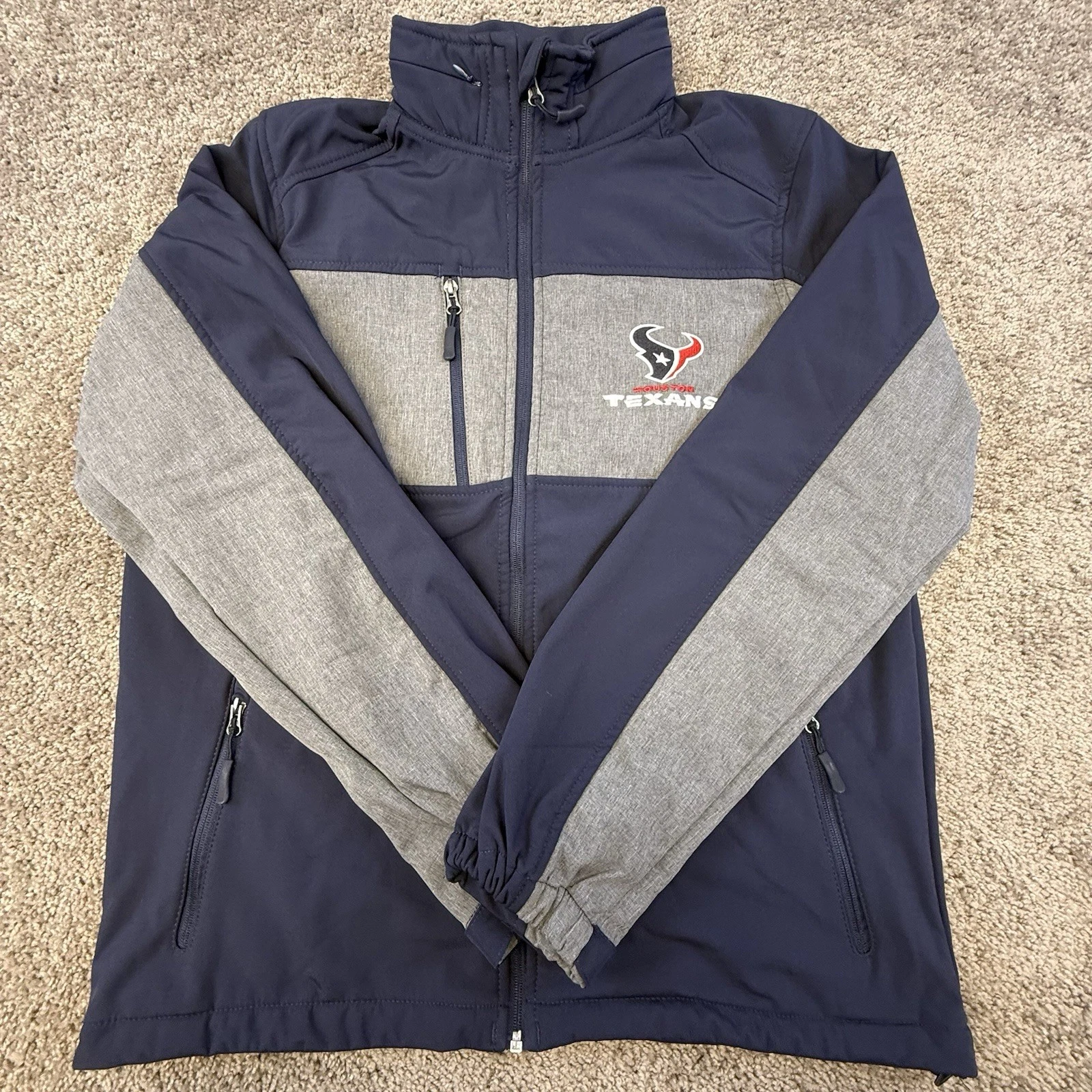 Houston Texans Fleece Jacket Men's Large Blue/Gray Full Zip Dunbrooke Zip Pocket