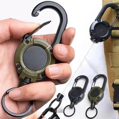 Retractable Heavy Duty Pull Reel Keychain Steel Wire Rope Carabiner Tool
