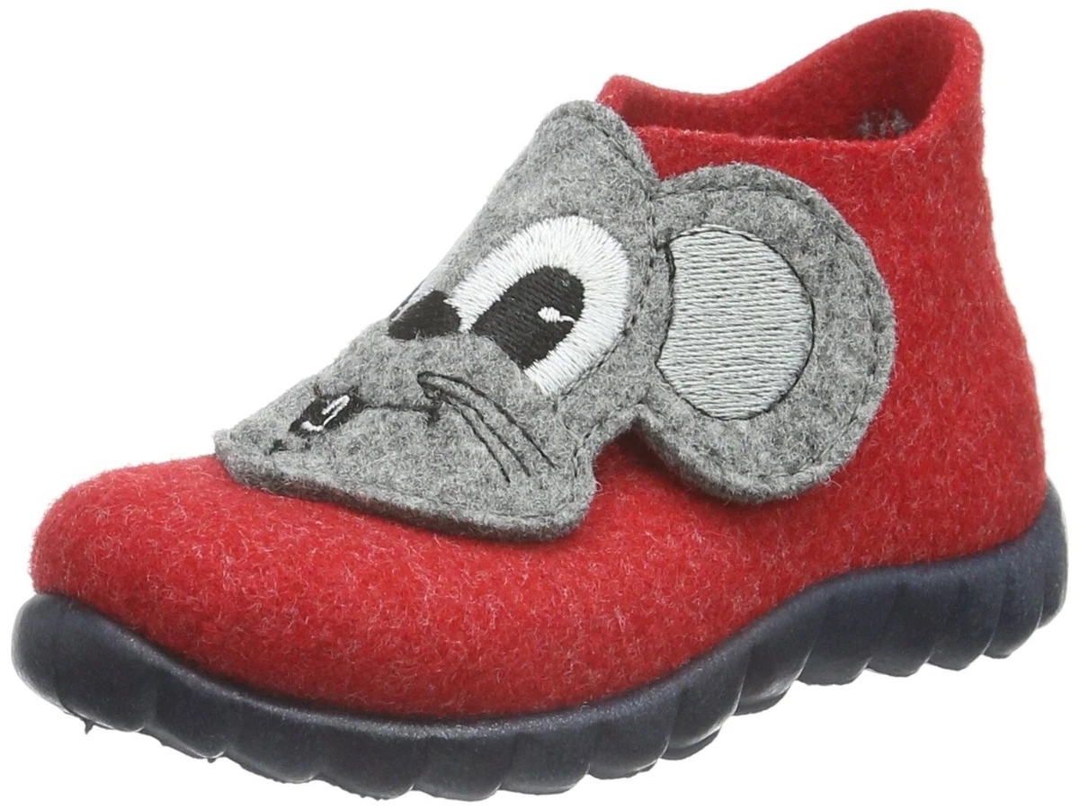 BNIB Kids Red Grey Mouse Felt High Top Slippers Shoes Boots UK