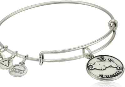 ALEX AND ANI Taurus Silver Tone Charm with Expandable Bracelet