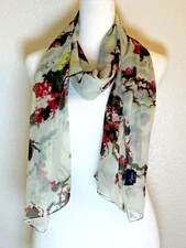 Cejon Cherry Blossom Print Lightweight Sheer Scarf Made in USA