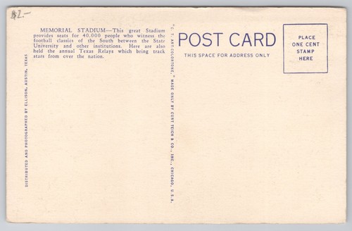 Postal del estadio conmemorativo de la Universidad de Texas en Austin Texas c1932 - Imagen 2 de 2
