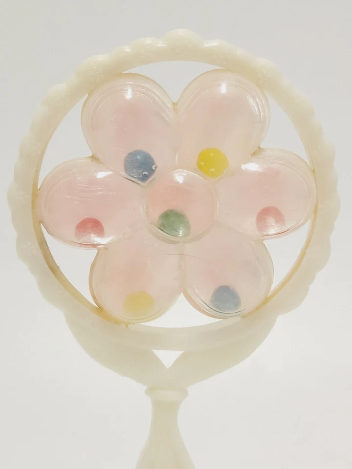 Juguete Sonajero Bebé Vintage Flor Plástico Rosa 5" Foto 4 de 4