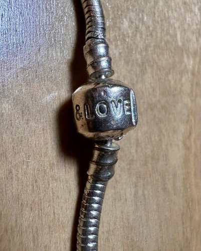 Sterling Silver Colored Glass Sliding Charm Bracelet Peace Love 8” - Picture 3 of 6