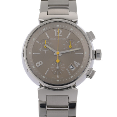 LV LOUIS VUITTON Tambour Q1322 Brown & Silver 34mm Ladies Watch