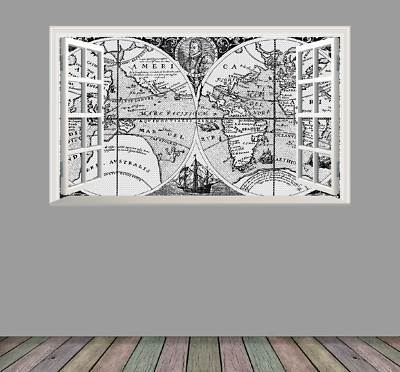 Vintage Distressed Weltkarte Magic Fenster selbstklebender Aufkleber Abziehbild Druck Poster