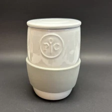 Pampered Chef Ceramic Egg Cooker with Silicone Sleeve White/Gray  #1529