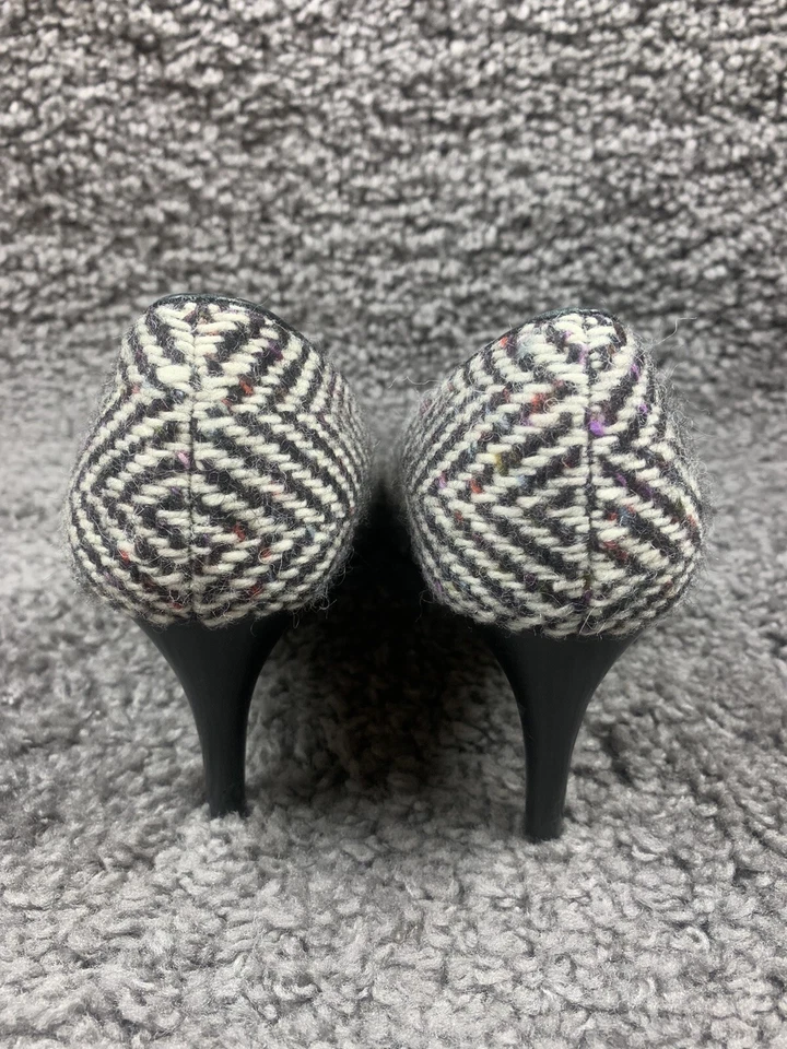 Kate Spade Black White Wool Herringbone Square Toe Pumps Made In Italy  8 B - Image 3 of 4