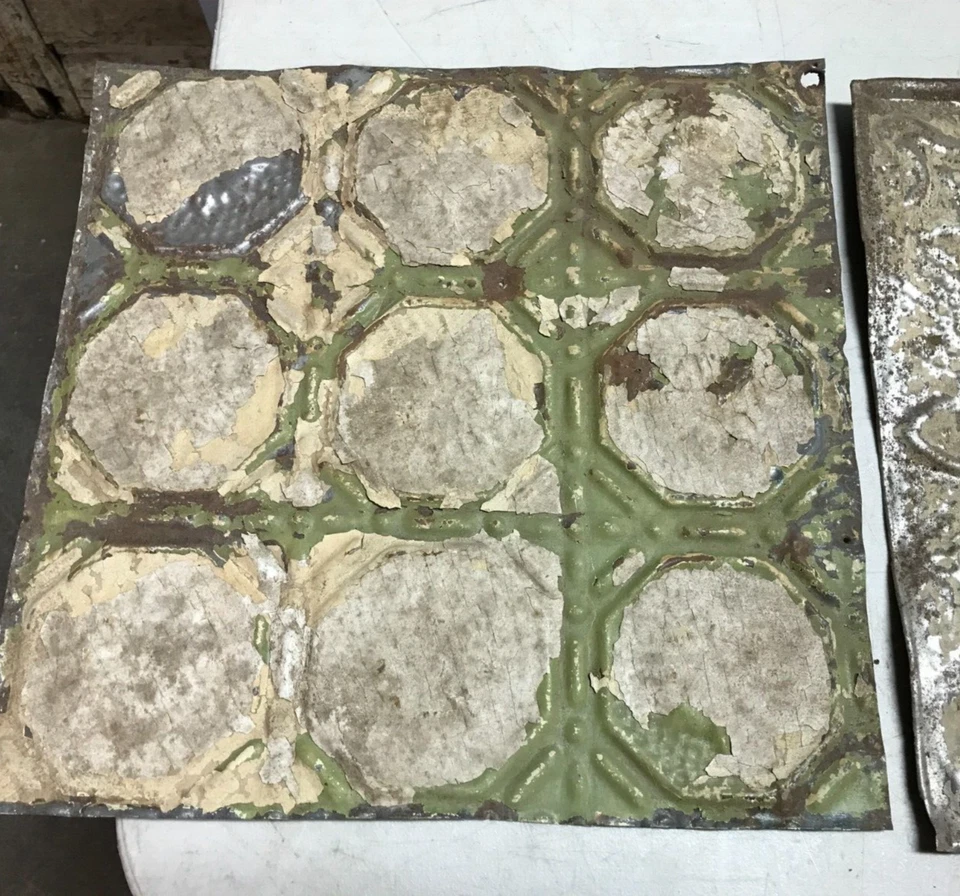 12 Sq ft Antique Shabby Tin Ceiling 12" x 12" Ceiling Tin Panels VTG Old 462-24B - Image 2 of 4