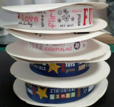 Ripsband - 25 mm - Wörter - 5 verschiedene Designs - in 2 m Länge verkauft
