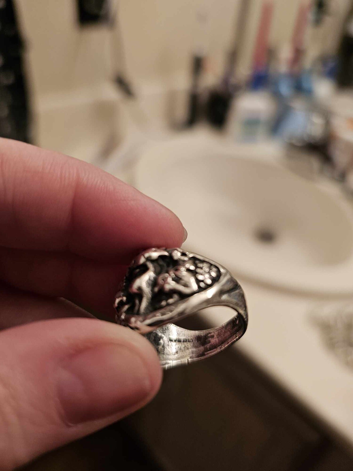 large antique sterling silver devil ring size 7 - image 3