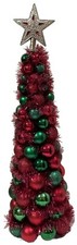 18 Tabletop Red Tinsel Christmas Tree Green Red Shatterproof Ornaments Star Top