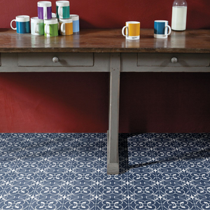 Victorian Tile Effect Sheet Vinyl Flooring Blue Cushioned ...