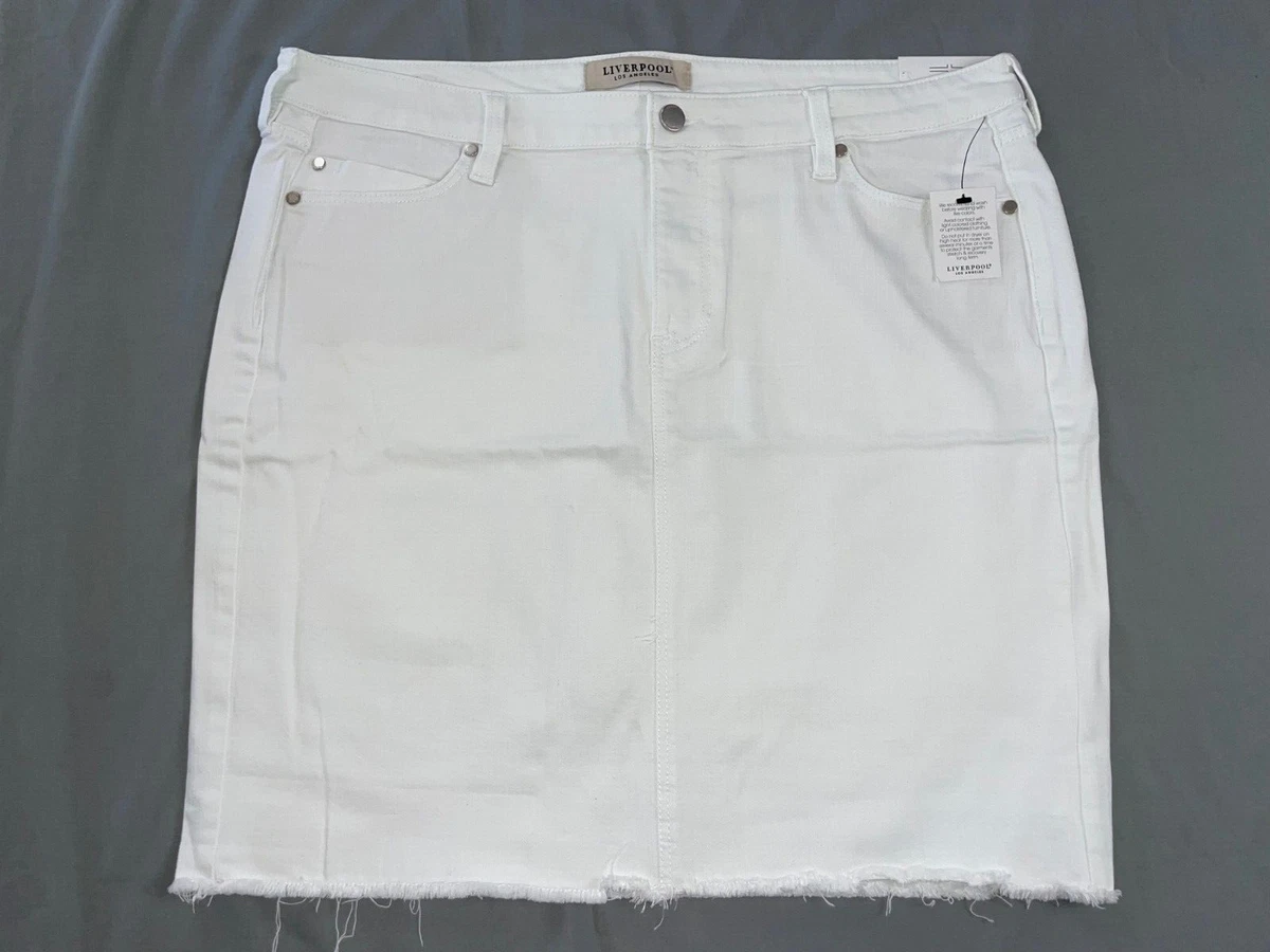 Liverpool Jeans Co Raw Hem 5 Pocket Denim Jean Skirt in Bright