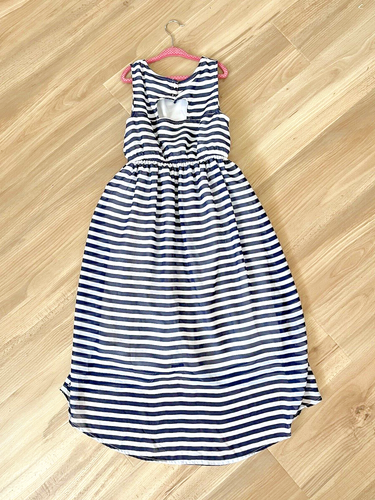 Nautical Girl’s Sleeveless Navy White Striped Maxi Summer Sundress 10 - Picture 2 of 5