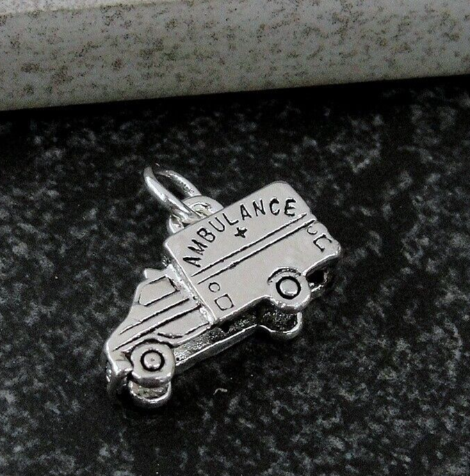 Silver Ambulance EMT Paramedic Hospital ER Charm Pendant