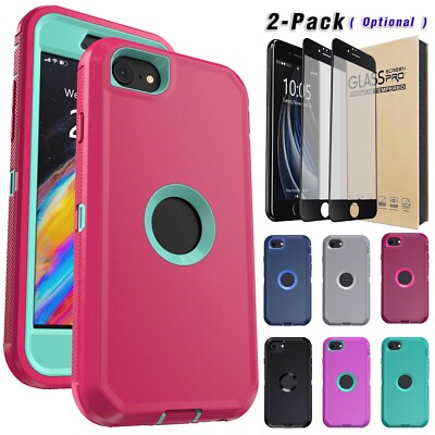 For iPhone SE 2020 SE 2022 SE 2 3 Shockproof Hybrid Case Cover / Tempered Glass