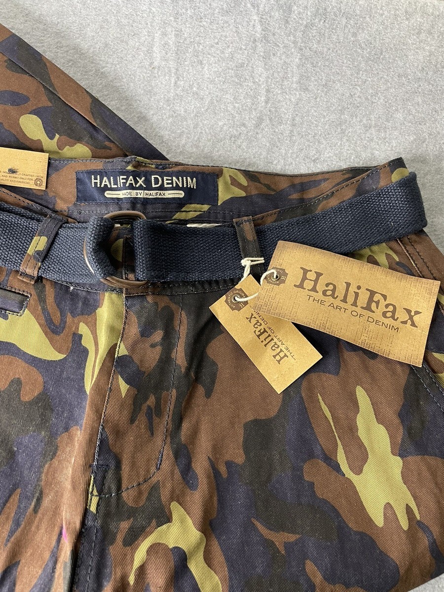 Halifax Denim Men 32x30 Woodland Camo Belted Jeans Pants Slim