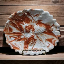 Vtg Originals By G Green Wyoming Clay Brown & White Dish 3D Acorns