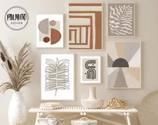 Set of 6 Japandi wall art, printable wall art, abstract Mid Century Modern art