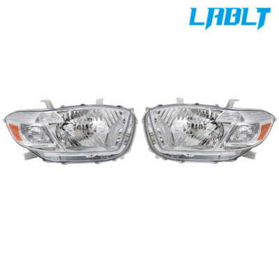 LABLT Pair of Chrome Halogen Headlights Headlamp For 2008-2010 Toyota Highlander
