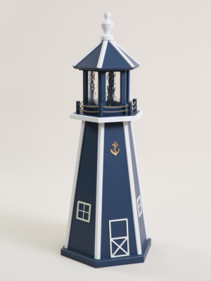 POLY LUMBER LIGHTHOUSE-Navy & White Trim- Electric or Solar-3FT- 5FT-Amish Made
