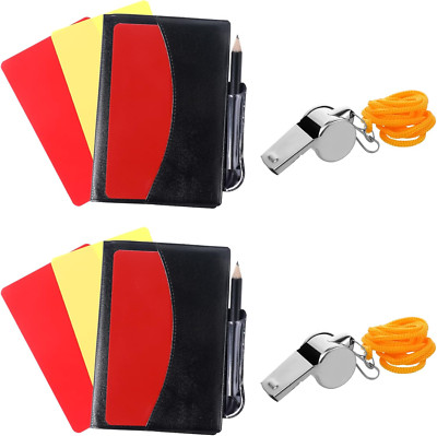 Schiedsrichter Fußball Karten-Pfeifen Set 2x(Pfeife, Gelbe-Rote Karte Punktbuch)